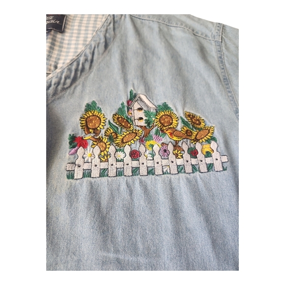 Vintage Quizz Again New York Embroidered Denim Shirt Women’s Size M Sunflower - Picture 4 of 7